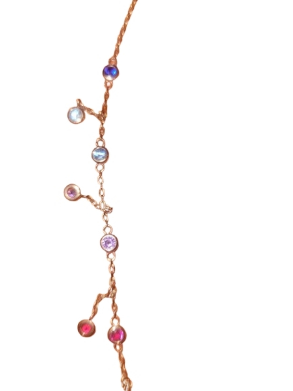 18k Over .925  Multi-Gem Dangle Necklace - Pink, Yellow, Blue, Purple Accents - Picture 7 of 9